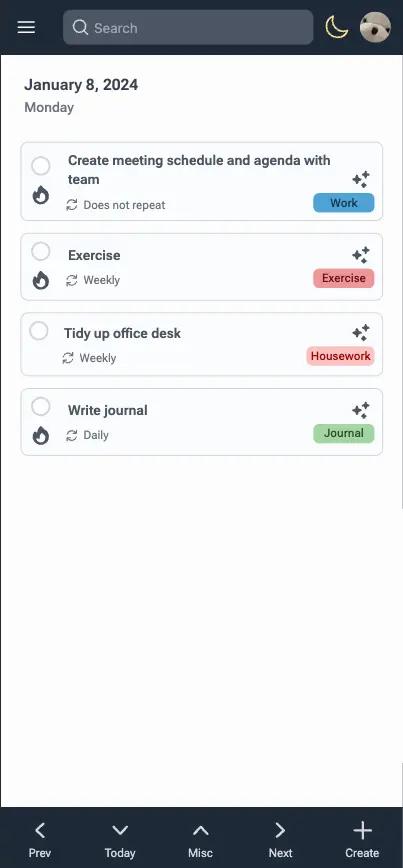 Screenshot of mobile task manager feature