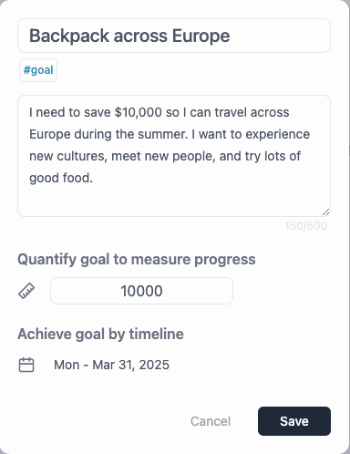 Example of a modal from goals