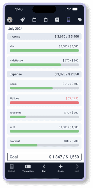 Screenshot of Budget on mobile