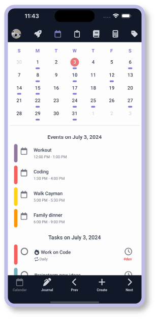 Screenshot of Calendar on mobile