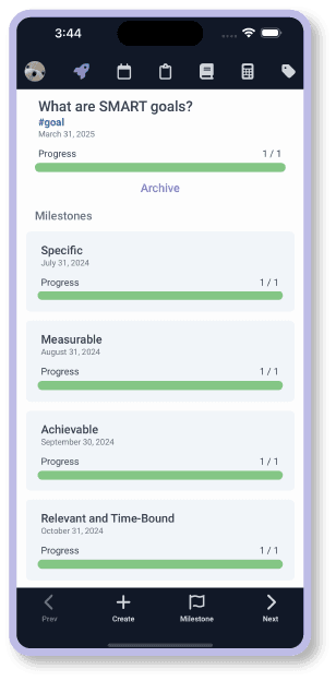 Screenshot of Goals on mobile