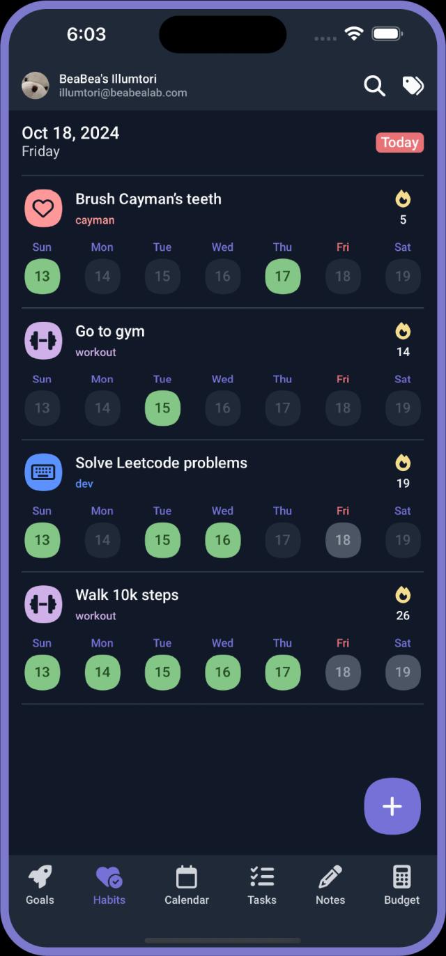 Screenshot of Habits on mobile