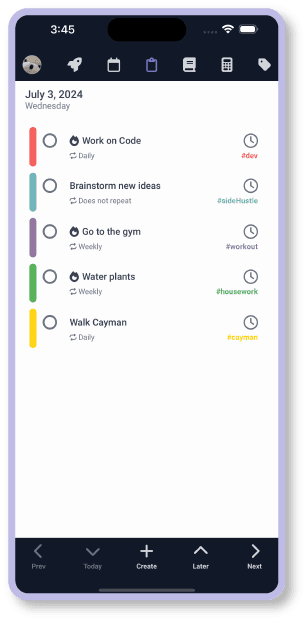 Screenshot of Tasks on mobile